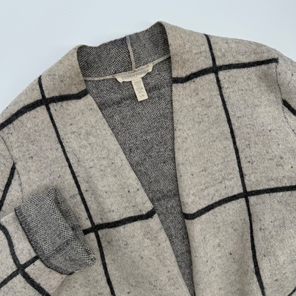 Eileen Fisher Beige and Black Plaid Cardigan